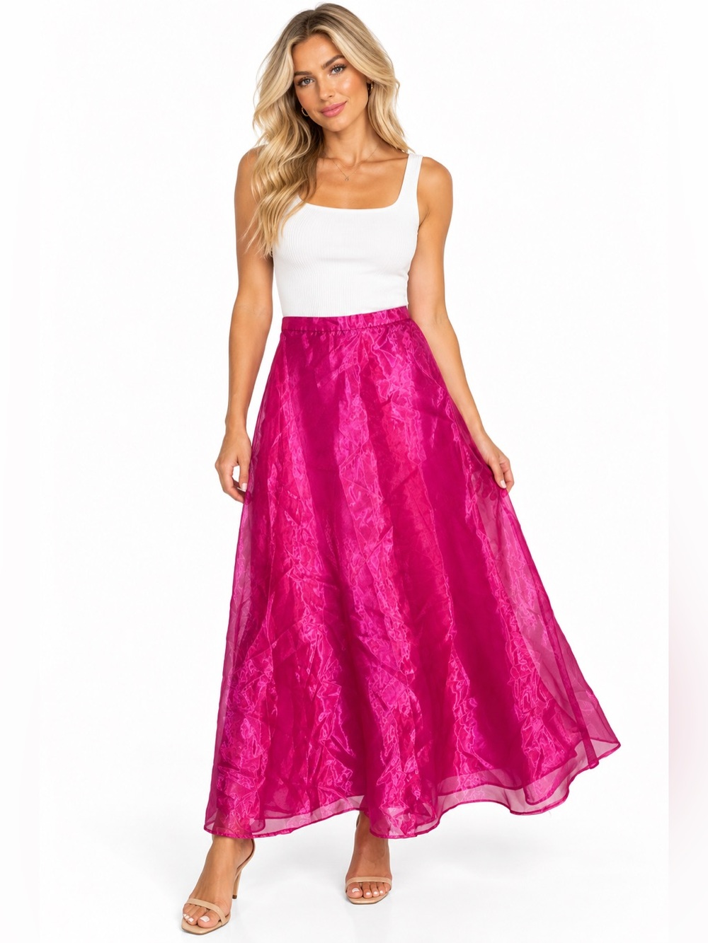 Vintage Pink Maxi Skirt Tulle Layer Size Small Blondie Nites by Linda Bernell